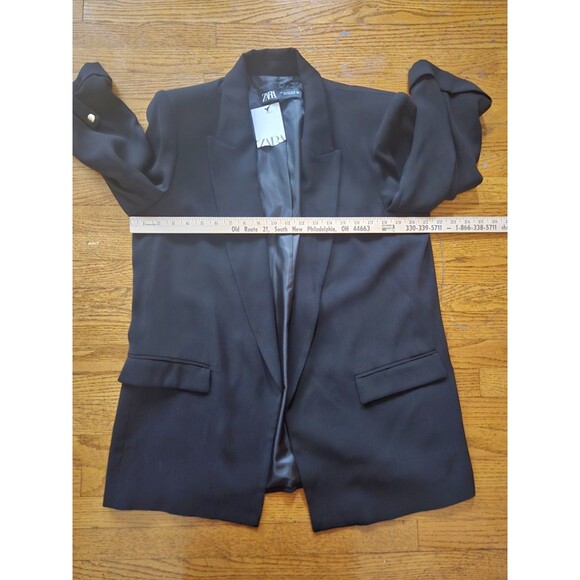 Zara Women's XL Black Open Front 3/4 Sleeve Career Work Office Blazer Jacket NWT - Picture 7 of 8